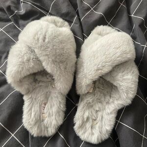 Grey Furry Slippers